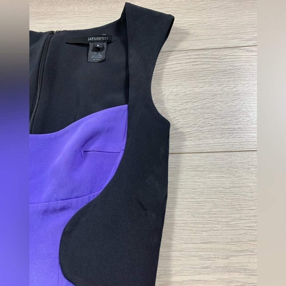 Jay Godfrey Black Purple Silk Sheath Cocktail Dress - Picture 7 of 11